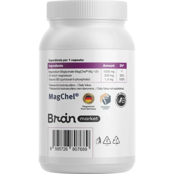 BrainMax Performance Magnesium®, 1000 mg, Hořčík 200 mg + Vitamín B6 P5P, 100 vegan kapslí - Obrázek 3