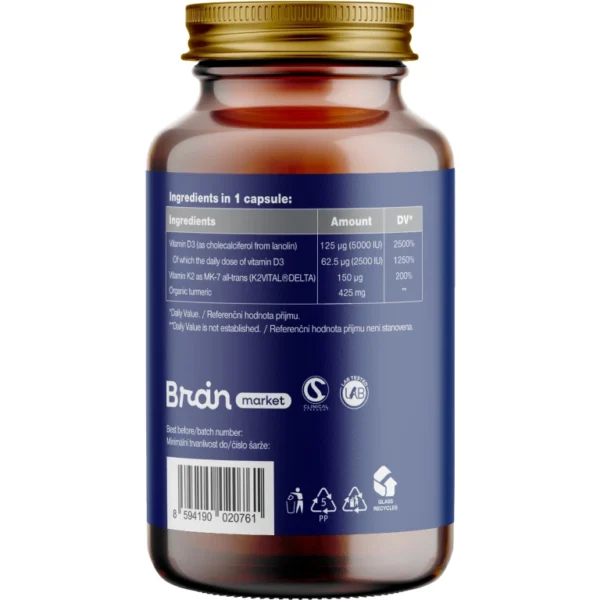 BrainMax Vitamin D3 & K2, D3 5000 IU / K2 jako MK7 all-trans K2VITAL®DELTA 150 mcg, 100 rostlinných kapslí - Obrázek 3